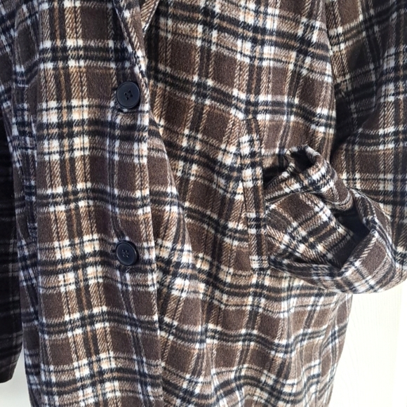 Brown Plaid Soft Long Button Down Oversized Mid Lightweight Coat Jacket - Picture 4 of 10